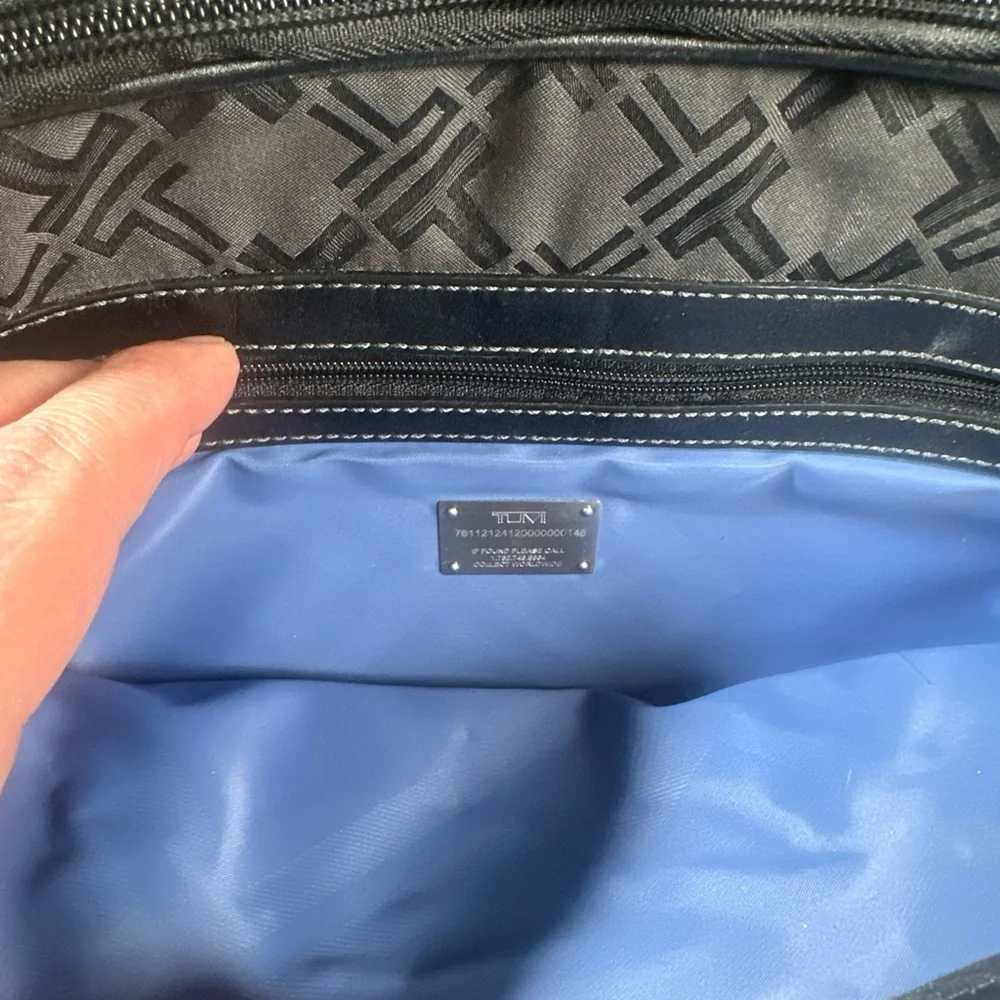Tumi Black Monogram Laptop Briefcase With Leather Handles And Strap
